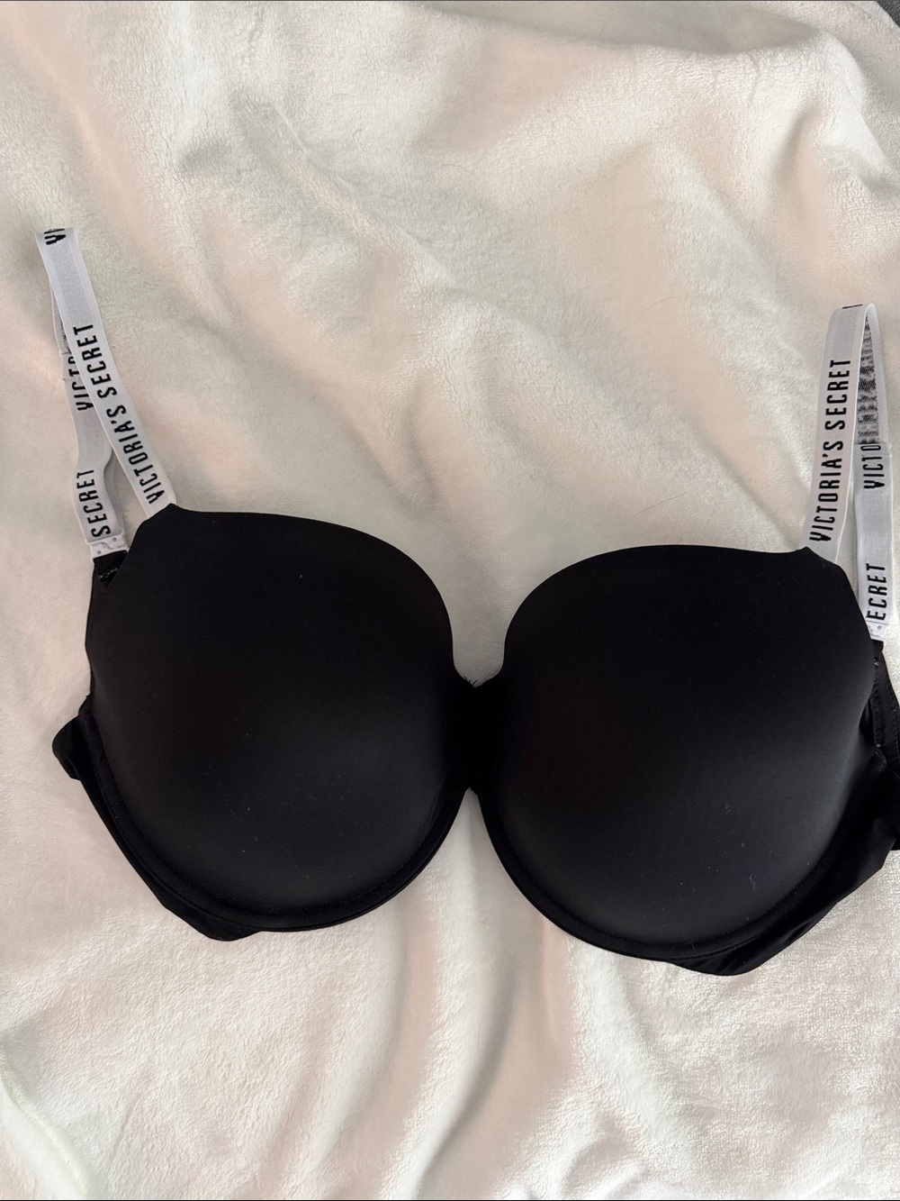 Victoria's Secret Black Bra with White Branded Straps